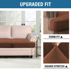 H.Versailtex Stretch 3 Piece T Cushion Sofa Slipcovers Individually Sofa Cushion Covers For 3 Cushion Couch Sofa Seat Cushion Covers With Elastic Bands Featuring Thicker Jacquard Fabric, Caramel