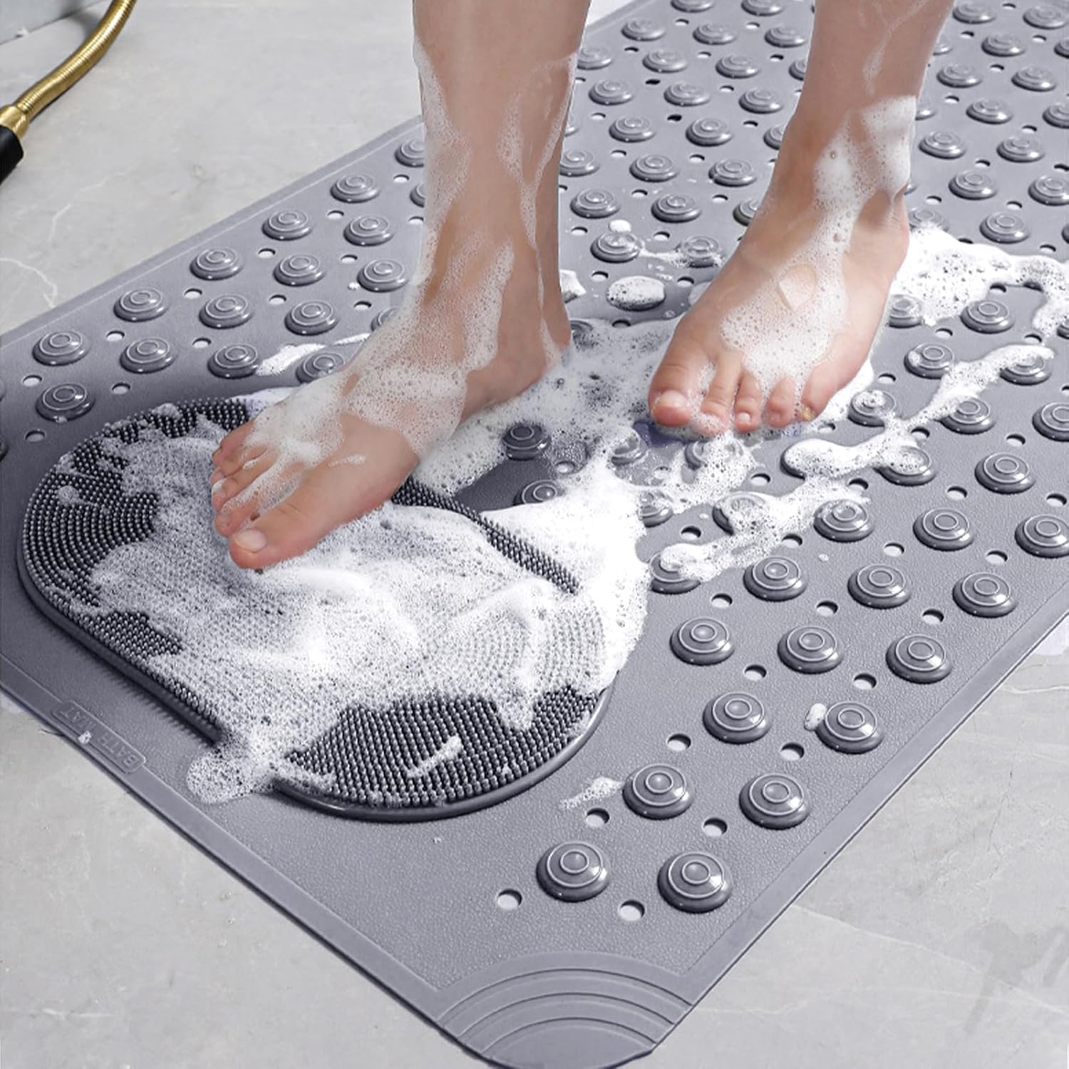Foot Scrubber Anti Skid Mat for Bathroom Floor Bathroom Anti Slip Mat Bathtub Bath Shower Mat with Suction Cups & Drain Holes Fo