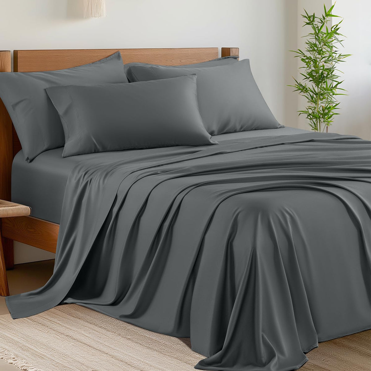 Shilucheng 6 Piece King Sheet Sets, Cooling Sheets, Blend Rayon Derived From Bamboo, Deep Pocket Up To 16', Breathable & Soft B