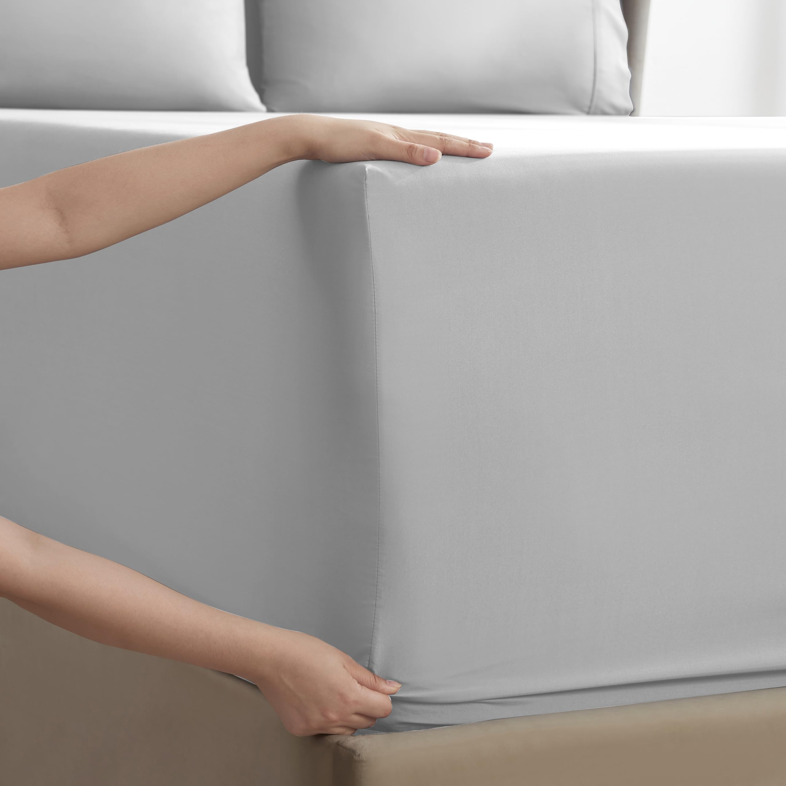 Nestl Extra Twin Deep Pocket Sheets Set - 4 Pc Soft Microfiber Twin Sheets Deep Pocket - Fade Resistant Bedding Sheets & Pillowcases - Twin, Silver Light Gray