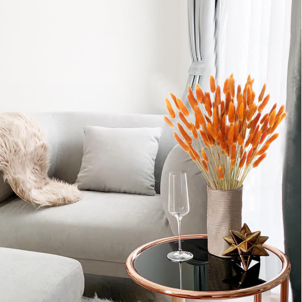 Cisdueo 120Pcs Dried Bunny Tails Flowers Orange Lagurus Ovatus Tail Dried Flowers Pampas Grass Natural Dried Floral Arrangement