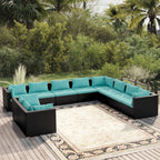 vidaXL Patio Lounge Set, 10-Piece with Cushions - Black Poly Rattan and Powder-Coated Steel Frame, Modular Design, Water-Resistant - Perfect Outdoor Furniture for Garden or Poolside