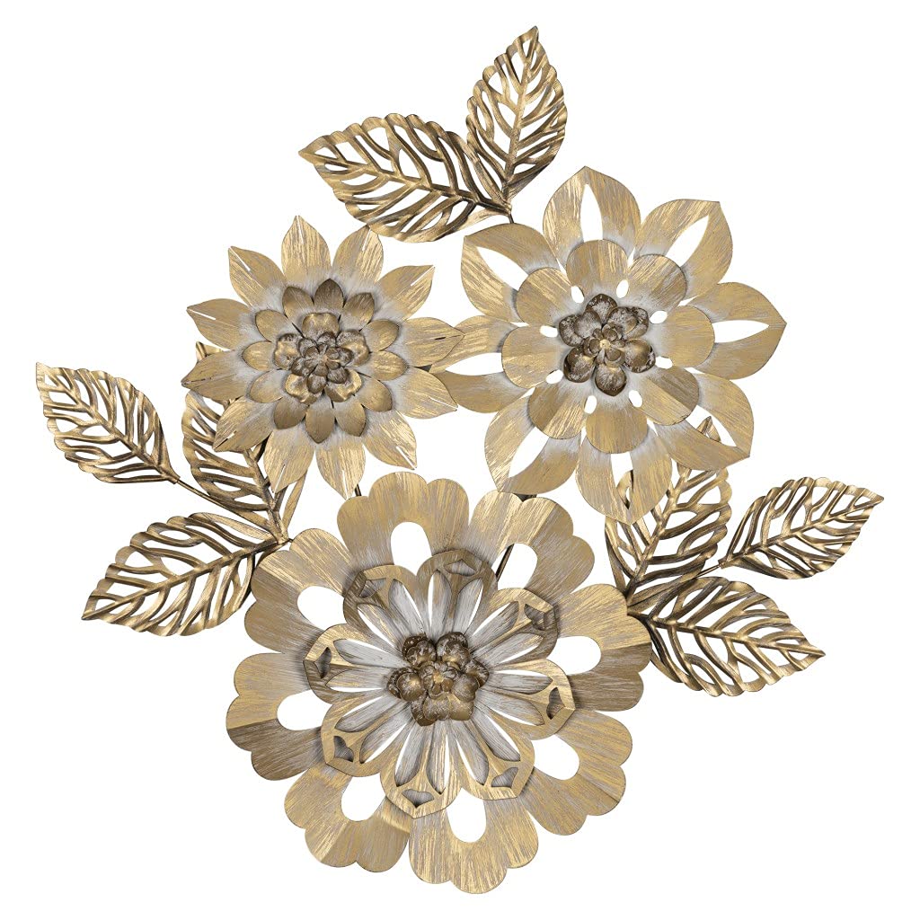 HomeRoots 100% Metal Golden Metallic Flower Wall Décor