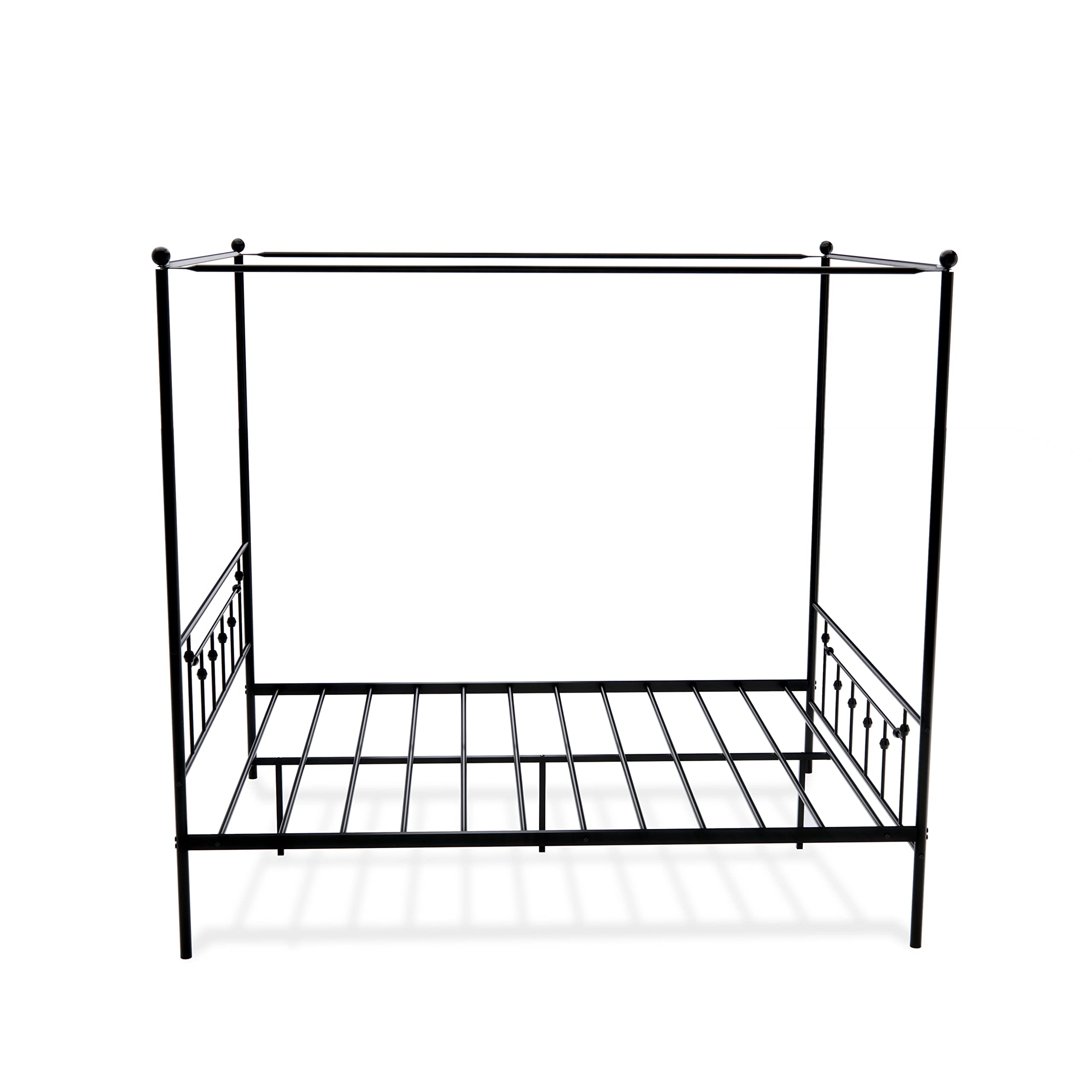 East West Furniture ATQCBLK Anniston Canopy Bed with Deluxe Style Headboard and Footboard - Luxurious Metal Frame in Powder Coating Black