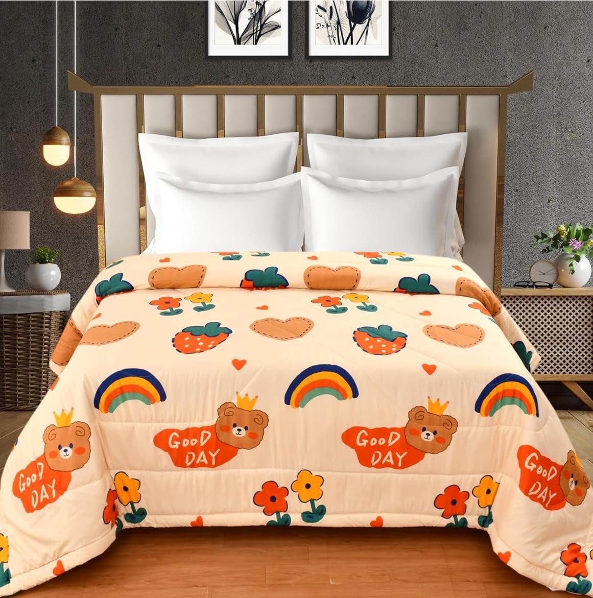 Goldzen All Season Double Bed Kids Ac Comforter | Duvet | Blanket | Quilt. Size (90 X 100 Inches).Multi (Teddy)