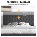 Sha Cerlin King Size Bed Frame With Button Tufted Headboard, Fabric Upholstered Mattress Foundation, Platform Bed Frame, Wooden Slat Support, No Box Spring Needed, Dark Grey