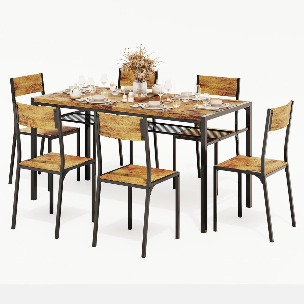 Gizoon Dining Table Set For 6 With Chairs, 7-Piece Kitchen Table Set For Small Space, Apartment, Kitchen, Dining Room, Space-Saving