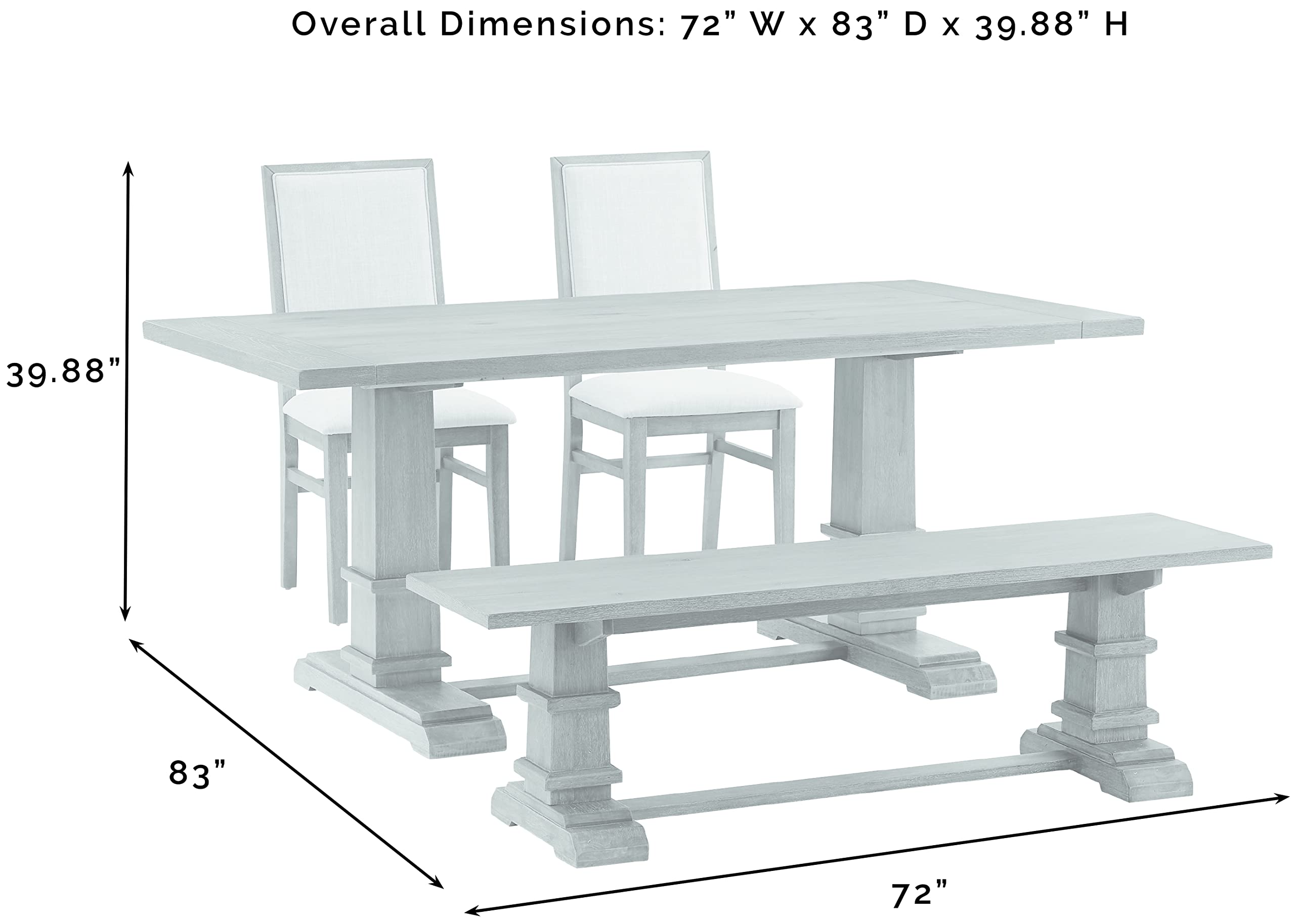 Crosley Furniture Joanna 4-Piece Modern Farmhouse Dining Table Set for 5 with 2 Upholstered Chairs and a Wood Bench, Rustic Brown/Creme