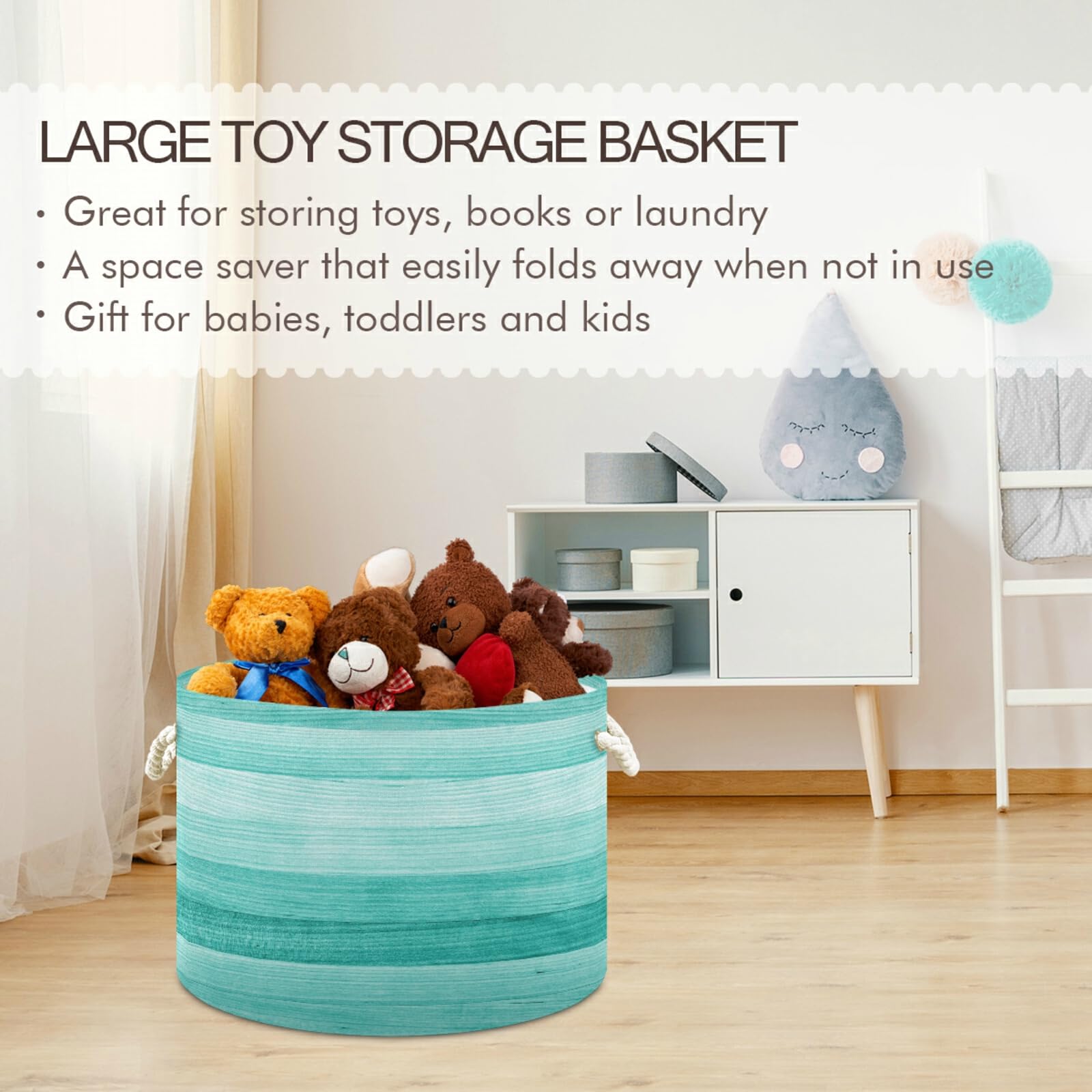 Large Storage Basket Teal Turquoise Green Wood Toy Storage Box Organizer Bins With Handles Laundry Hamper Basket For Home Decor