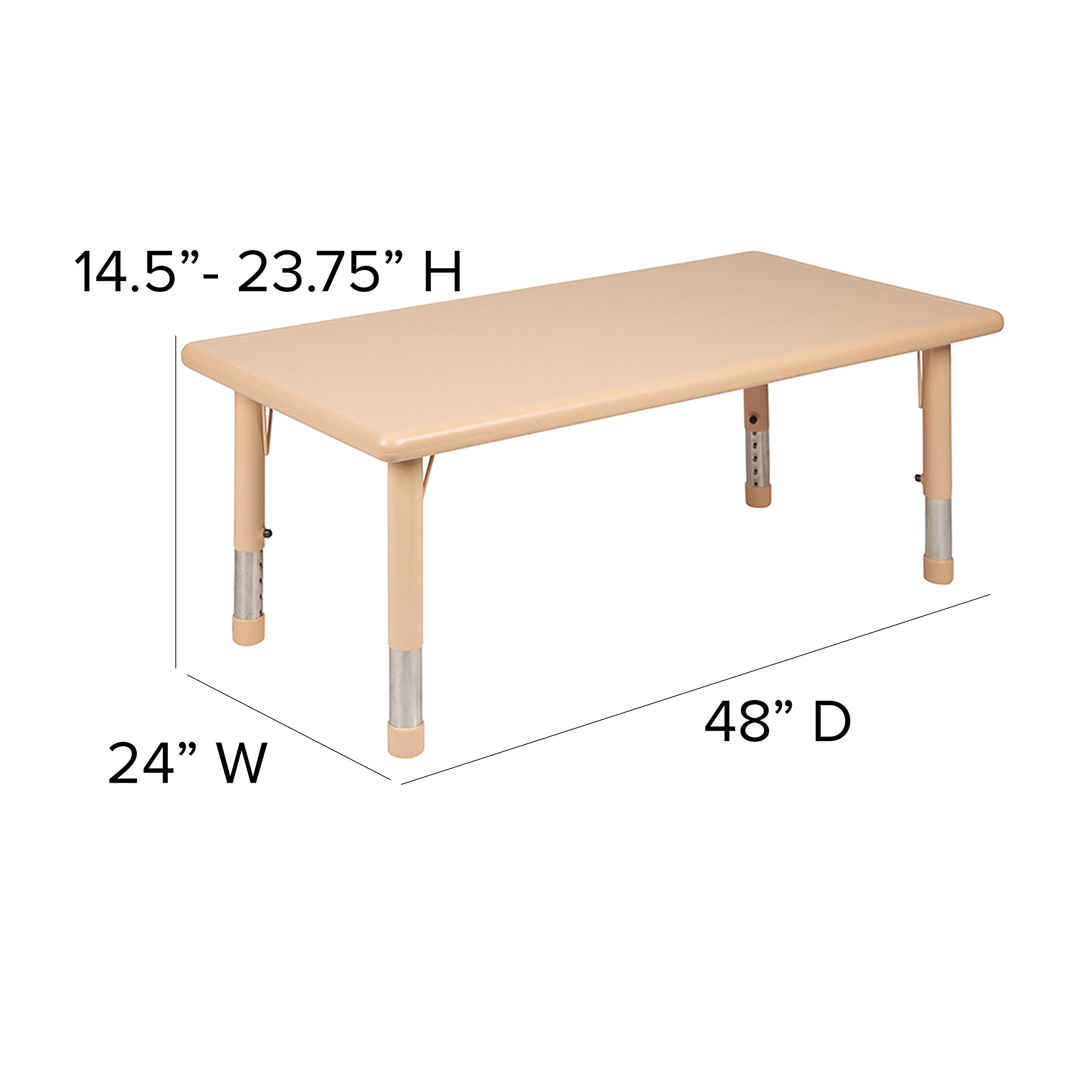 Flash Furniture Wren 24&quot;W x 48&quot;L Rectangular Natural Plastic Height Adjustable Activity Table