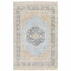 HomeRoots 509476 8 x 10 ft. Blue & Beige Oriental Hand Loomed Stain Resistant Rectangle Area Rug with Fringe