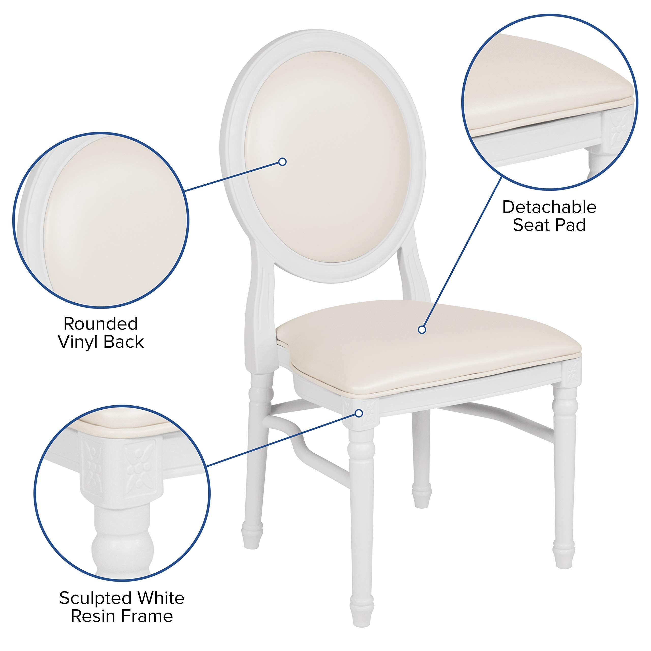 Flash Furniture Hercules Series 900 Lb. Capacity King Louis Chair With White Vinyl Back And Seat And White Frame