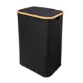 QUALIAZERO 87L Laundry Hamper with Lid  Single Section Bamboo Frame Hamper with Removable Inner Bag & PullTab Cover, Slim Desi