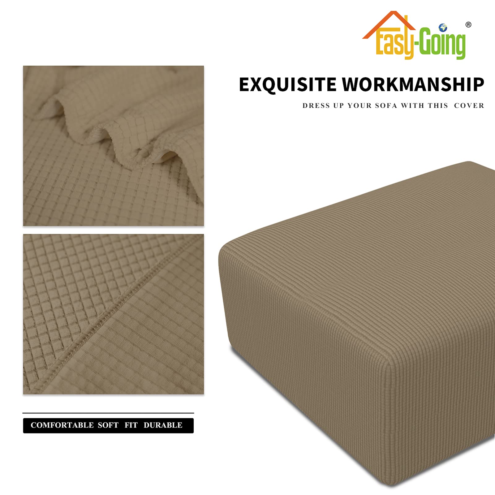 Easy-Going Stretch Square Ottoman Cover Folding Storage Stool Furniture Protector Soft Rectangle Slipcover With Elastic Bottom (30X30X15Inch, Tan)