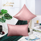 Brawarm Faux Leather Pillow Covers 16 X 16 Inches, Rose Gold Leather Pillow Covers Pack Of 2, Crocodile Leather Decorative Throw