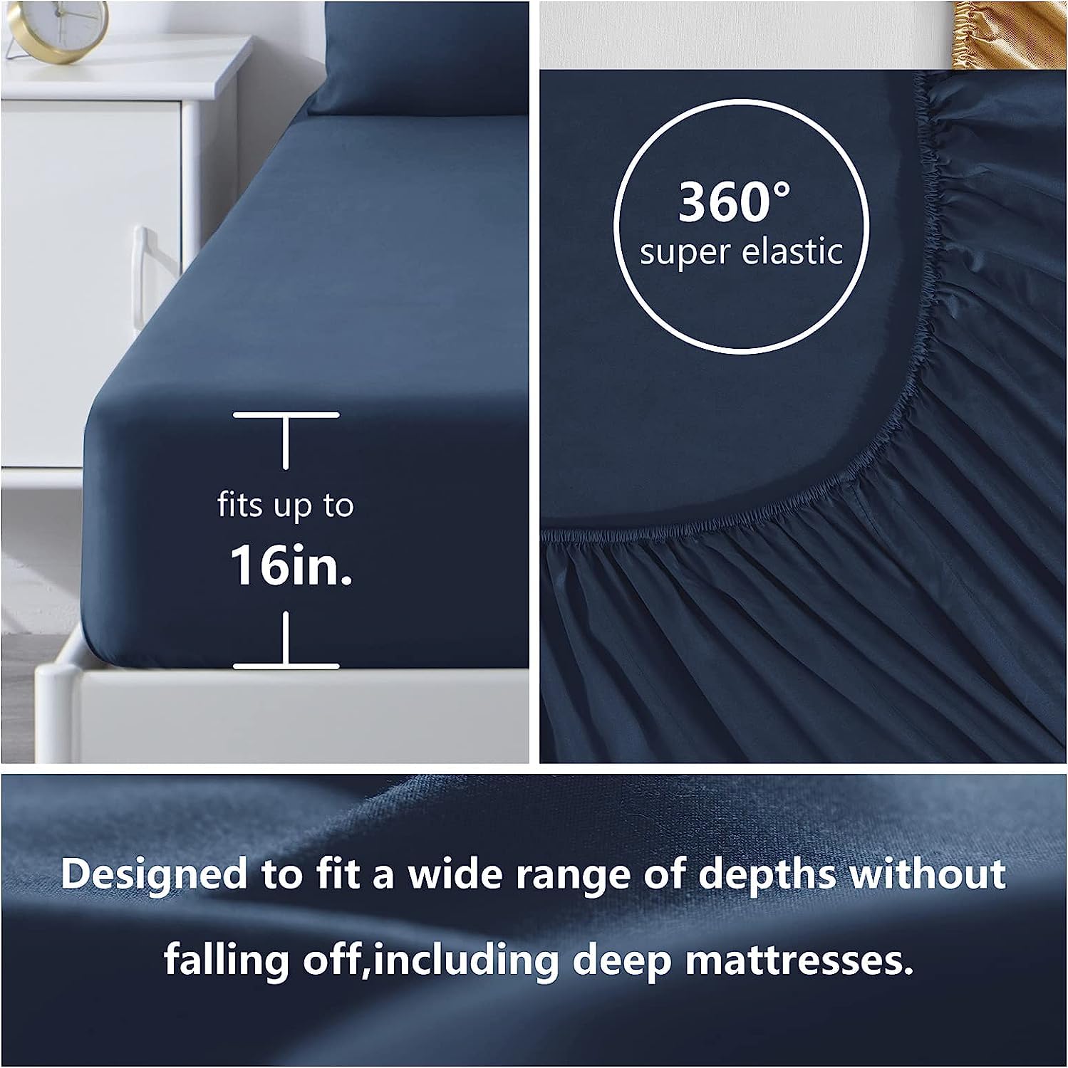 Cozylux Hotel Luxury California King Bed Sheets Set - 1800 Series 4-Piece Embroidered Microfiber Cali King Sheets, Double Brushed, 16' Deep Pocket, Soft And Wrinkle-Resistant, Cal King Navy Blue