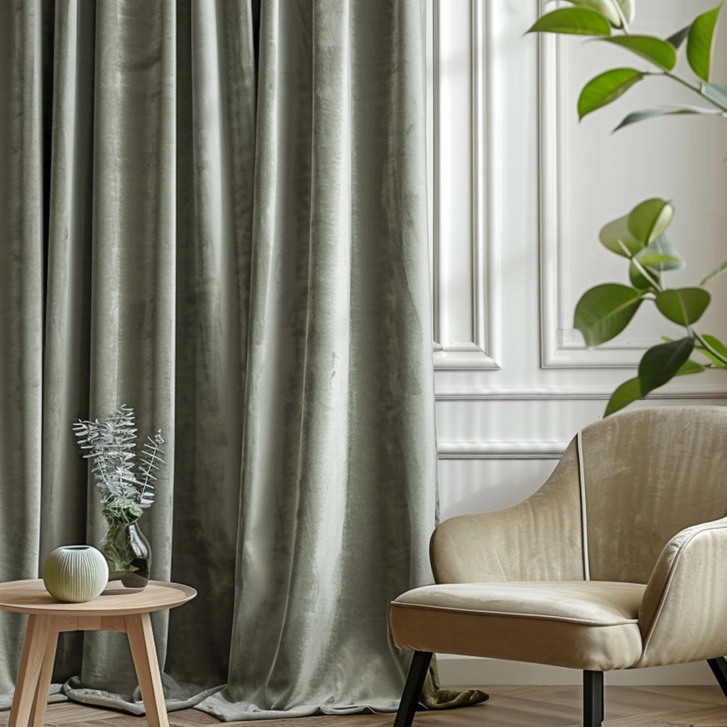 Lazzzy Velvet Green Curtains Room Darkening Thermal Insulated Curtains 108 Inch Length Window Drapes For Bedroom Living Room Super Soft Luxury Rod Pocketwindow Treatment 2 Panels, Grayish Green