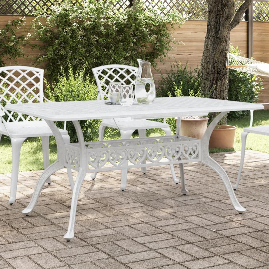 vidaXL Cast Aluminum Patio Table White Rectangular 59.1"x35.4"x28.3" Outdoor Dining Furniture