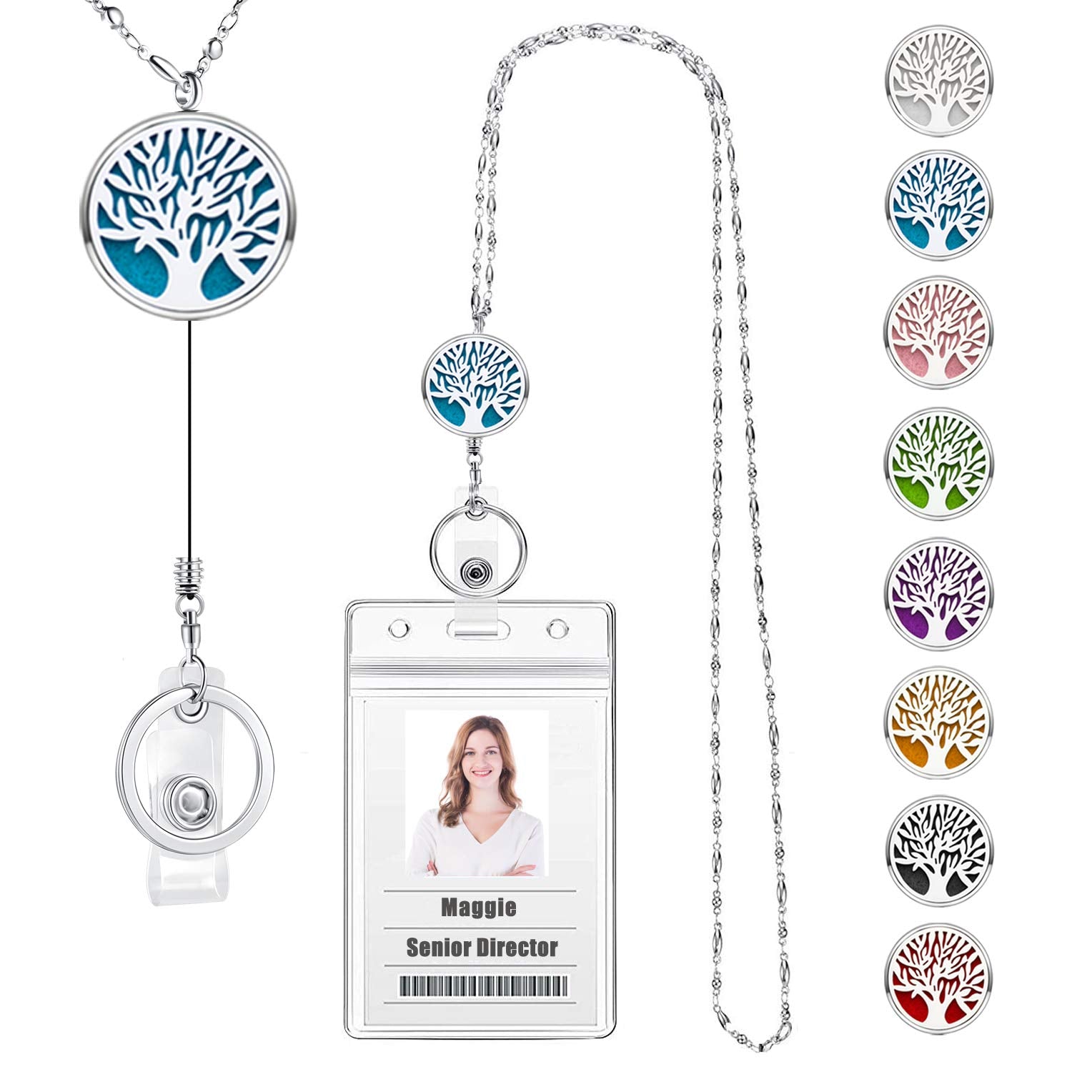 Usangers Retractable Lanyard For Id Badges Holder Badge Reels Retractable For Nurses Diffuser Necklace Lanyards For Women Silver