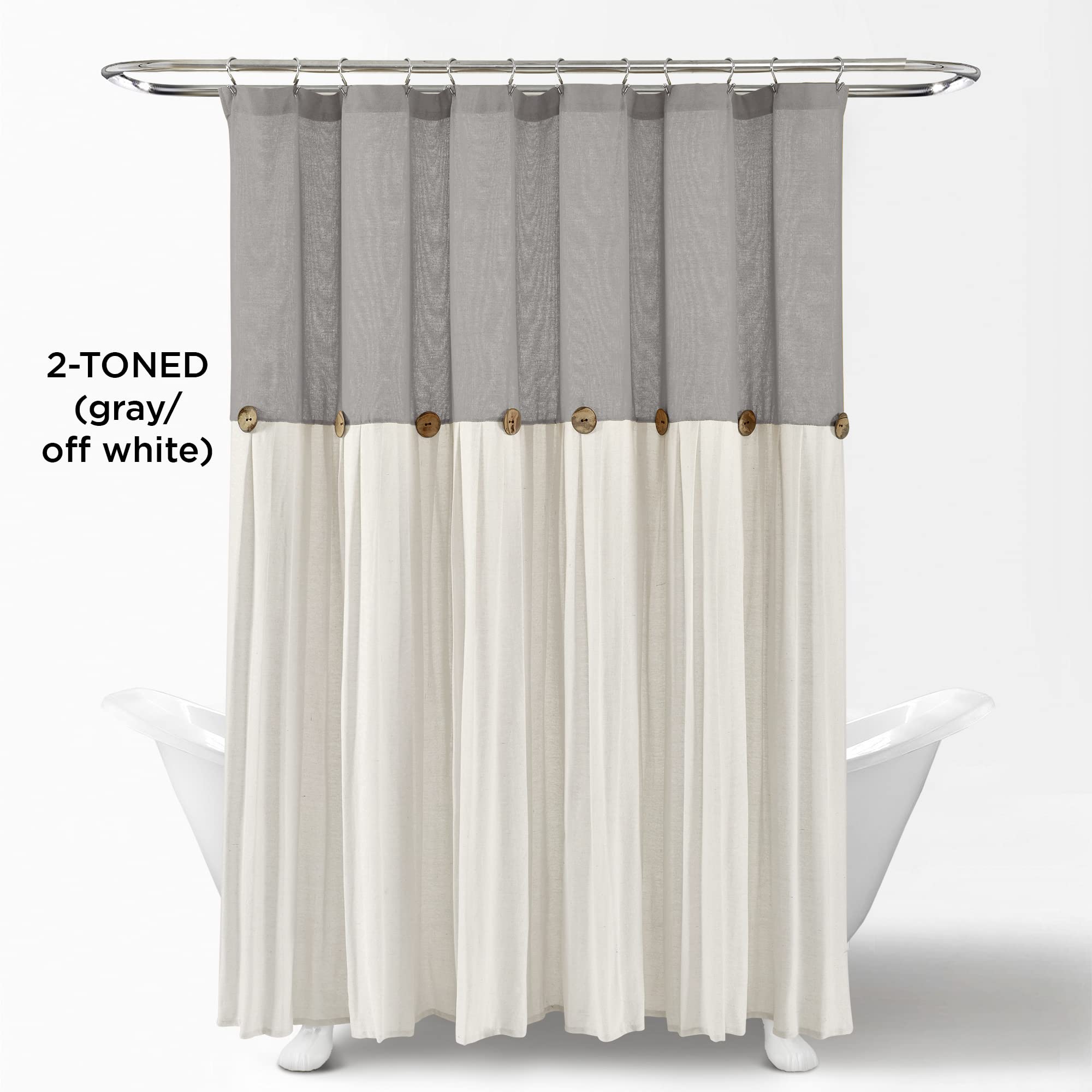 Lush Decor Linen Button Shower Curtain, 72'' X 72'', Gray & White