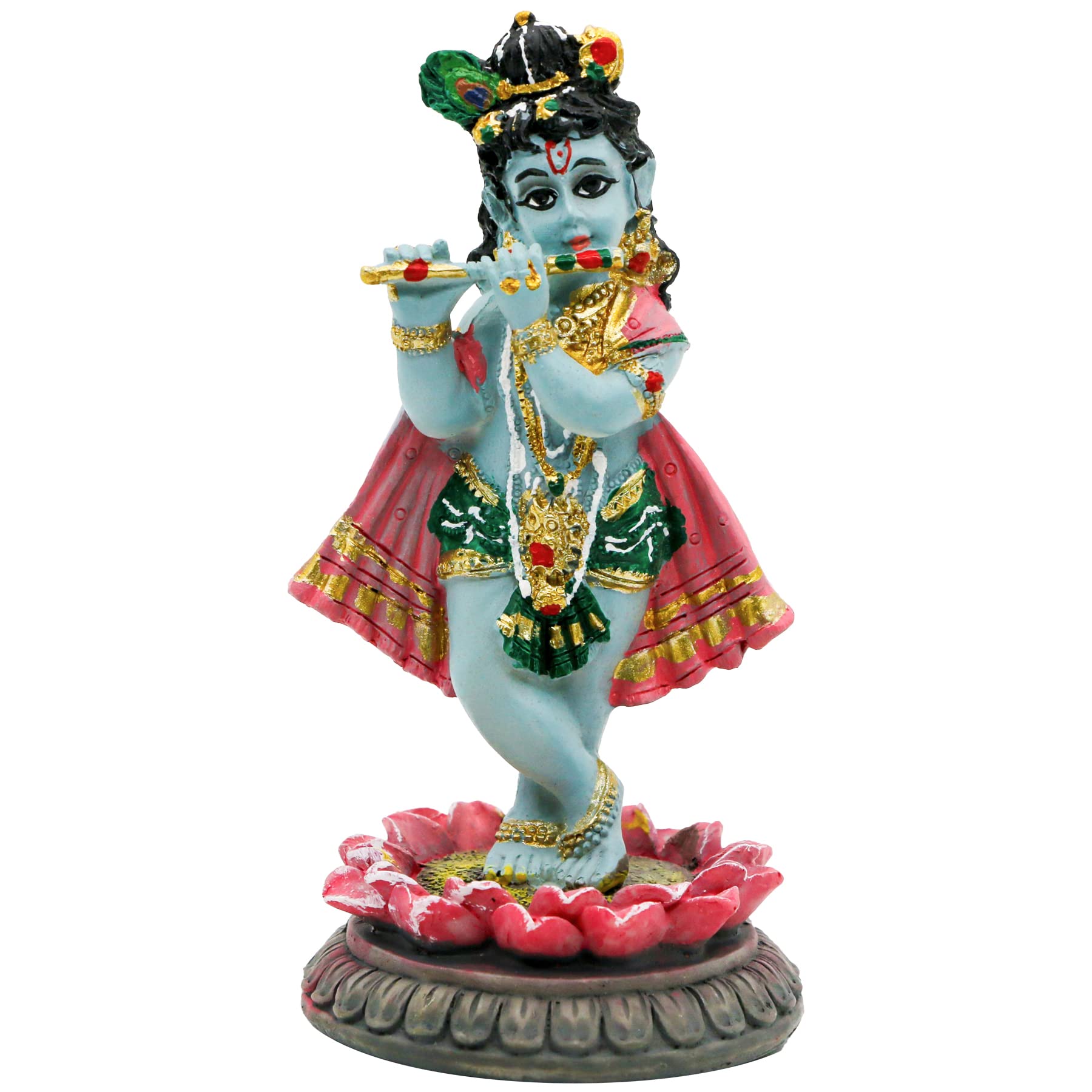 alikiki Indian Idol Krishna God Statue - 3.9   H Hindu Murti Idol Little Krishna Play Flute Sculpture for Home Office Temple Man