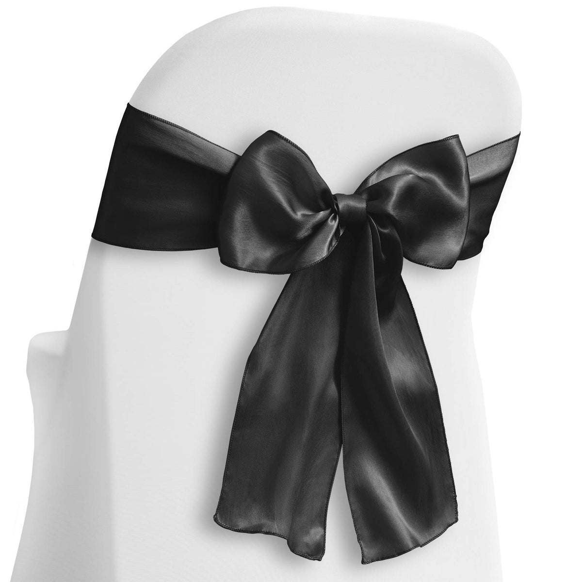 Lann'S Linens - 10 Elegant Satin Wedding/Party Chair Cover Sashes/Bows - Ribbon Tie Back Sash - Black