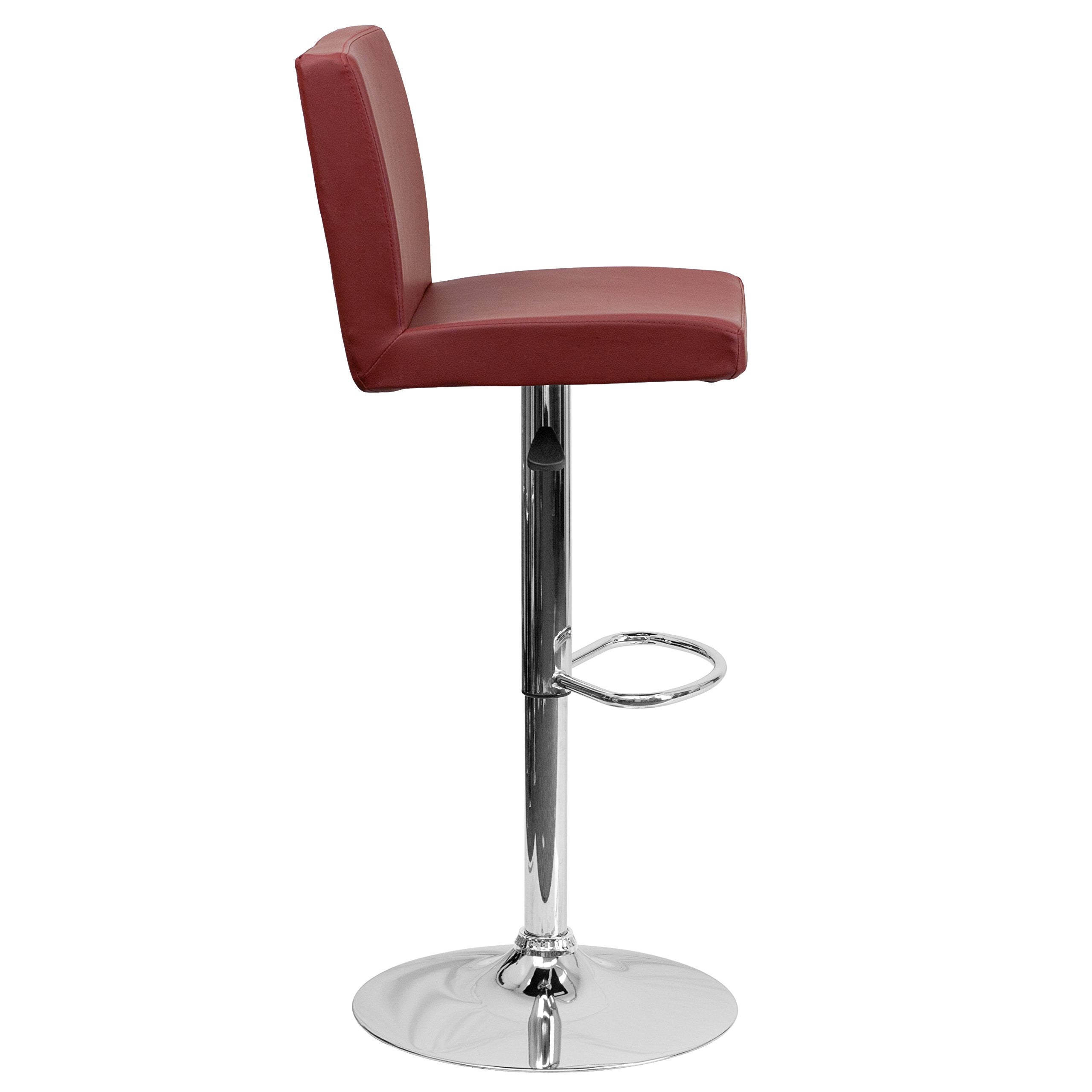 Flash Furniture Contemporary Vinyl Adjustable Height Barstool With Panel Back And Chrome Base, 1 Pack, Burgundy