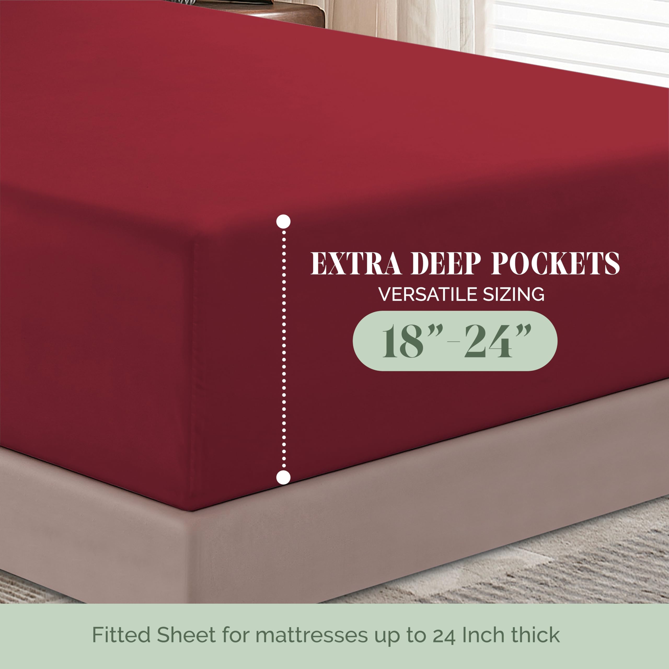 Elegant Comfort 1500 Premium Hotel Quality 18-24 Inches Deep - Extra Deep Pocket Single Fitted Sheet For High Mattress, Luxury And Softest, Smart Pocket - Wrinkle Free, Twin/Twin Xl, Burgundy