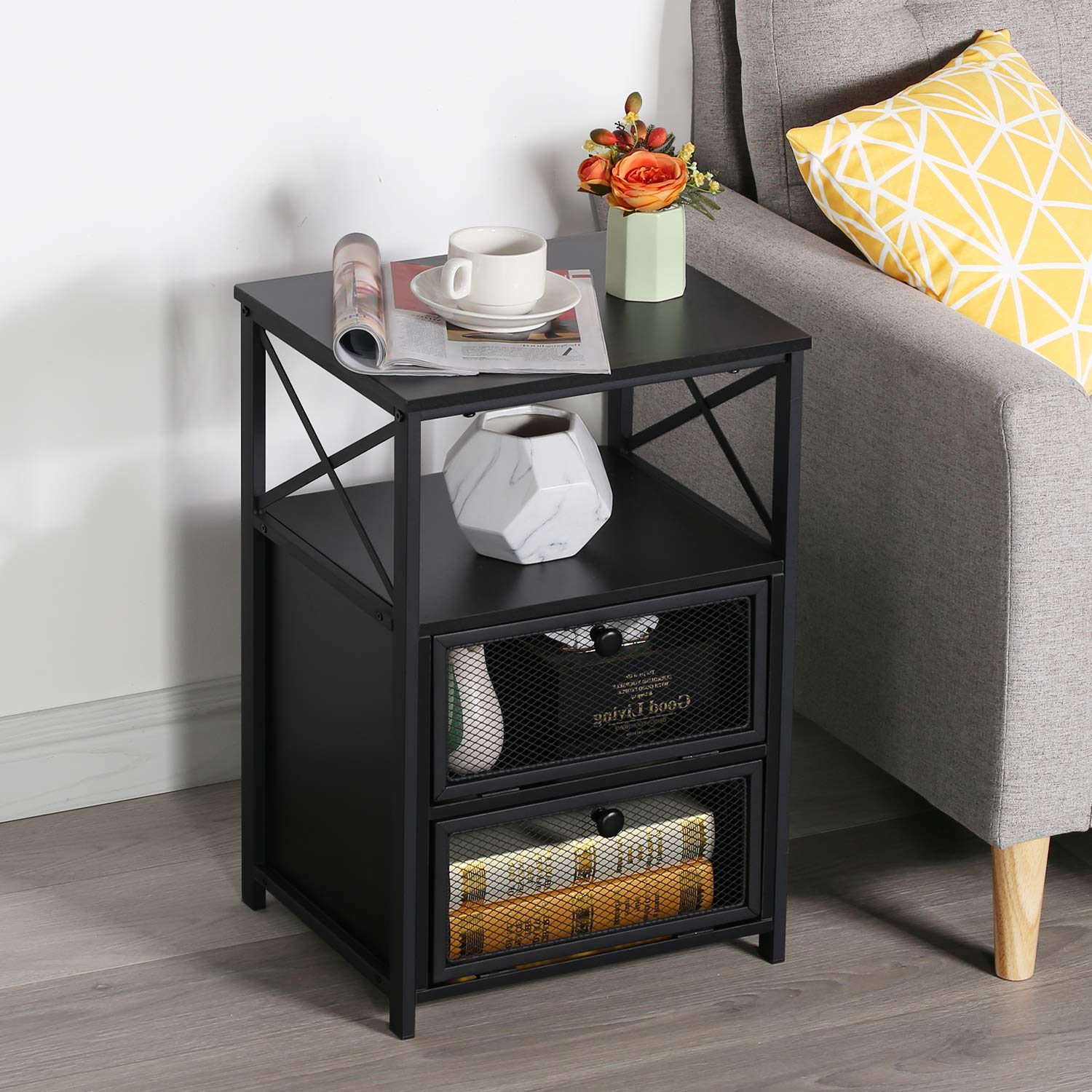 Vecelo Nightstand Set Of 2 With Drawer, Modern Night Stand For Bedroom, End Side Table For Living Room,Bedroom,Office, Easy Assembly