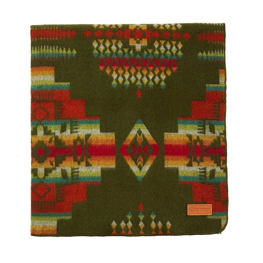 HomeRoots Multi-Color 100% Mod-Acrylic Material Ultra Soft Olive Green Southwest Handmade Throw Blanket