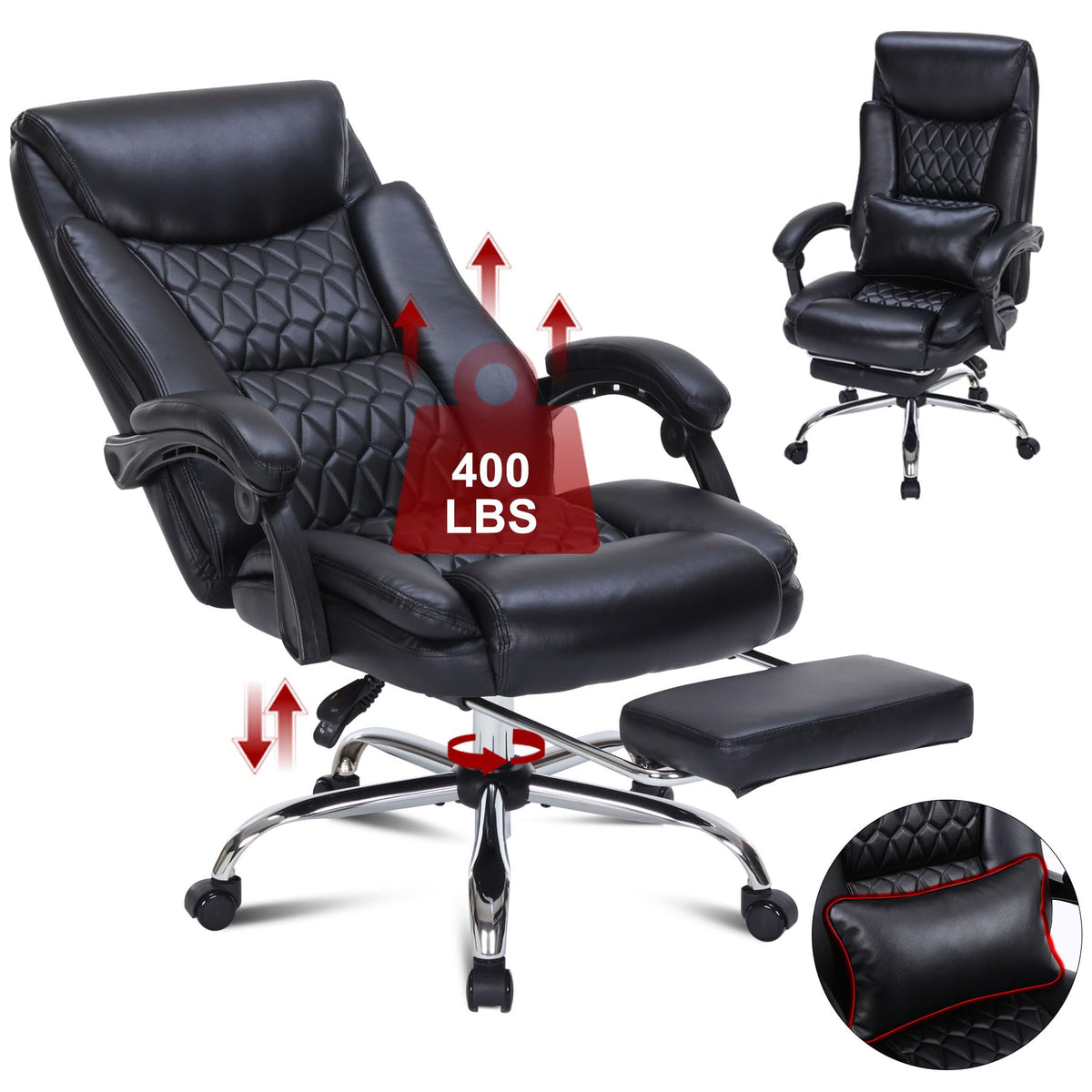 400Lbs Reclining Executive Office Chair With Foot Rest,Big And Tall Ergonomic Office Chair With,Home Office Desk Chairs For Heav