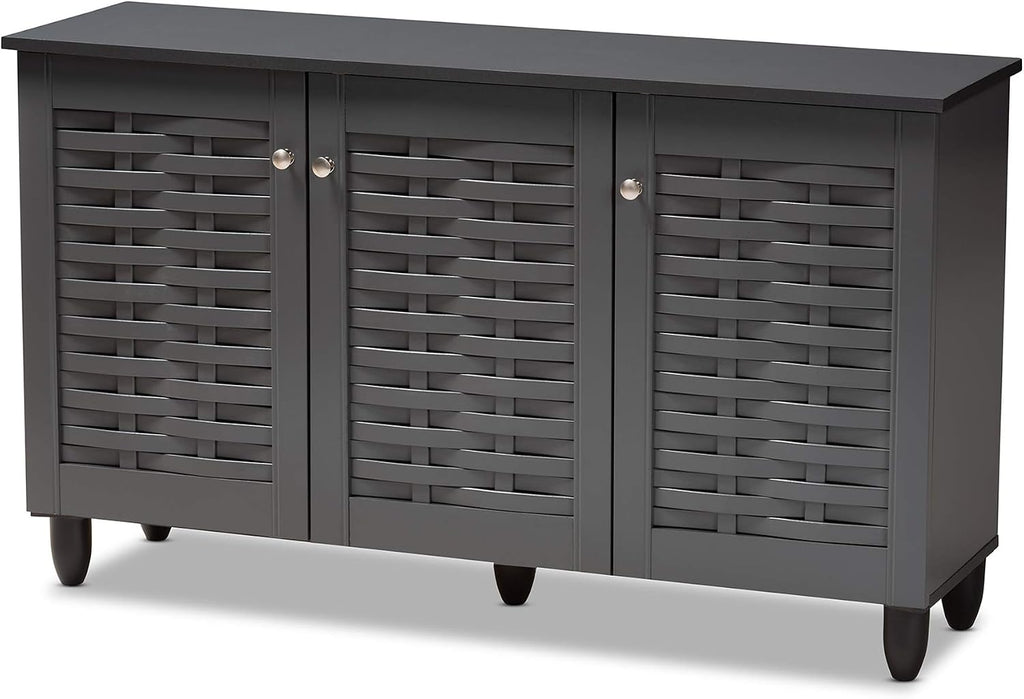 Click to see full view      5+  VIDEO Baxton Studio Wadia Modern and Contemporary Dark Gray 3-Door Wooden Entryway Shoe Storage Cabinet