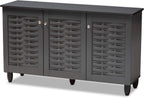 Click to see full view      5+  VIDEO Baxton Studio Wadia Modern and Contemporary Dark Gray 3-Door Wooden Entryway Shoe Storage Cabinet