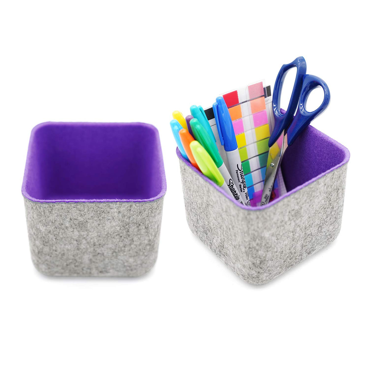 Welaxy Office Storage Bins Felt Desk Organizers Drawer Dividers Stylish Home Decor 2 Pack (Violet)