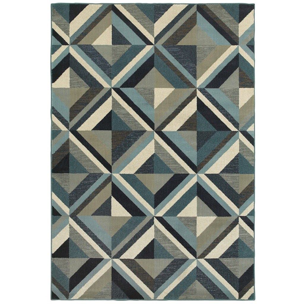 HomeRoots Polypropylene 5'x8' Blue Grey Machine Woven Geometric Indoor Area Rug