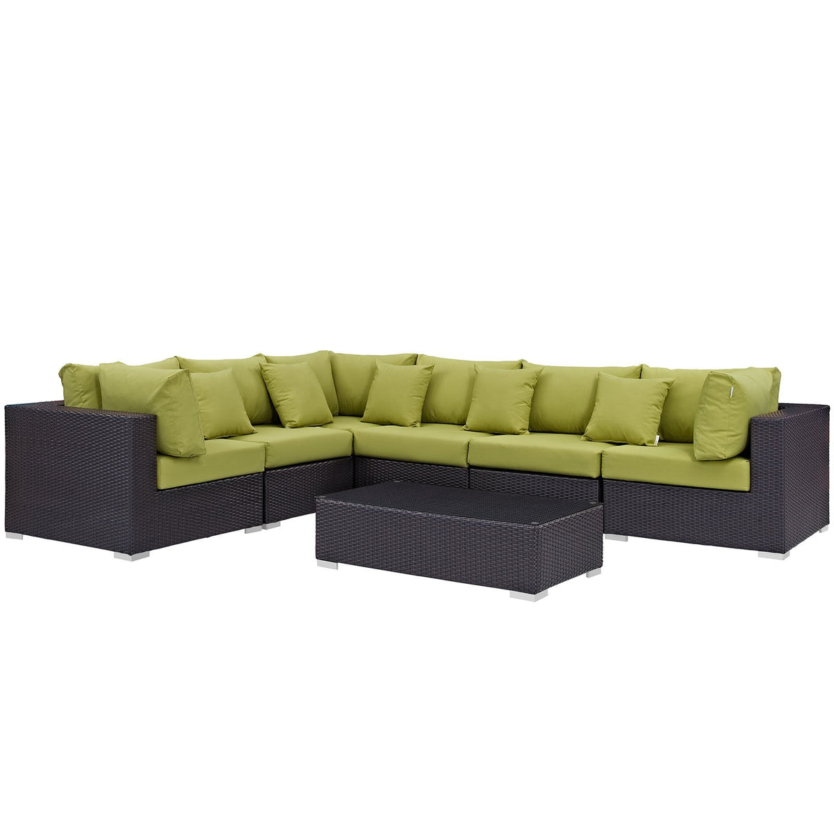 Modway Convene Collection 7-Piece Outdoor Patio Sectional Set In Expresso Peridot