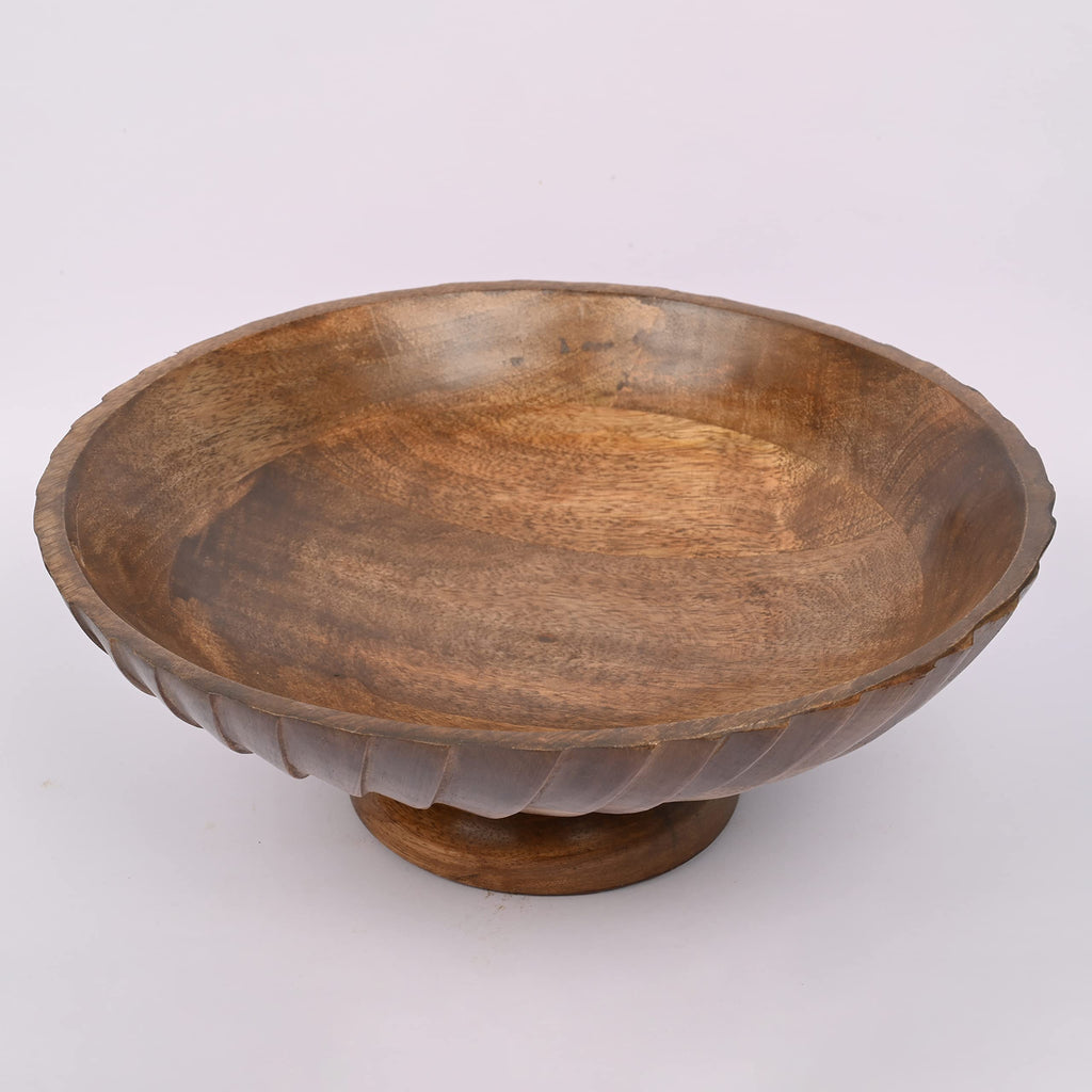 Edhas Mango Wood Decorative Wooden Bowl Hand Carved Home Decor For Dining Table Center, Living Room, Kitchen D  Cor (12' X 12'
