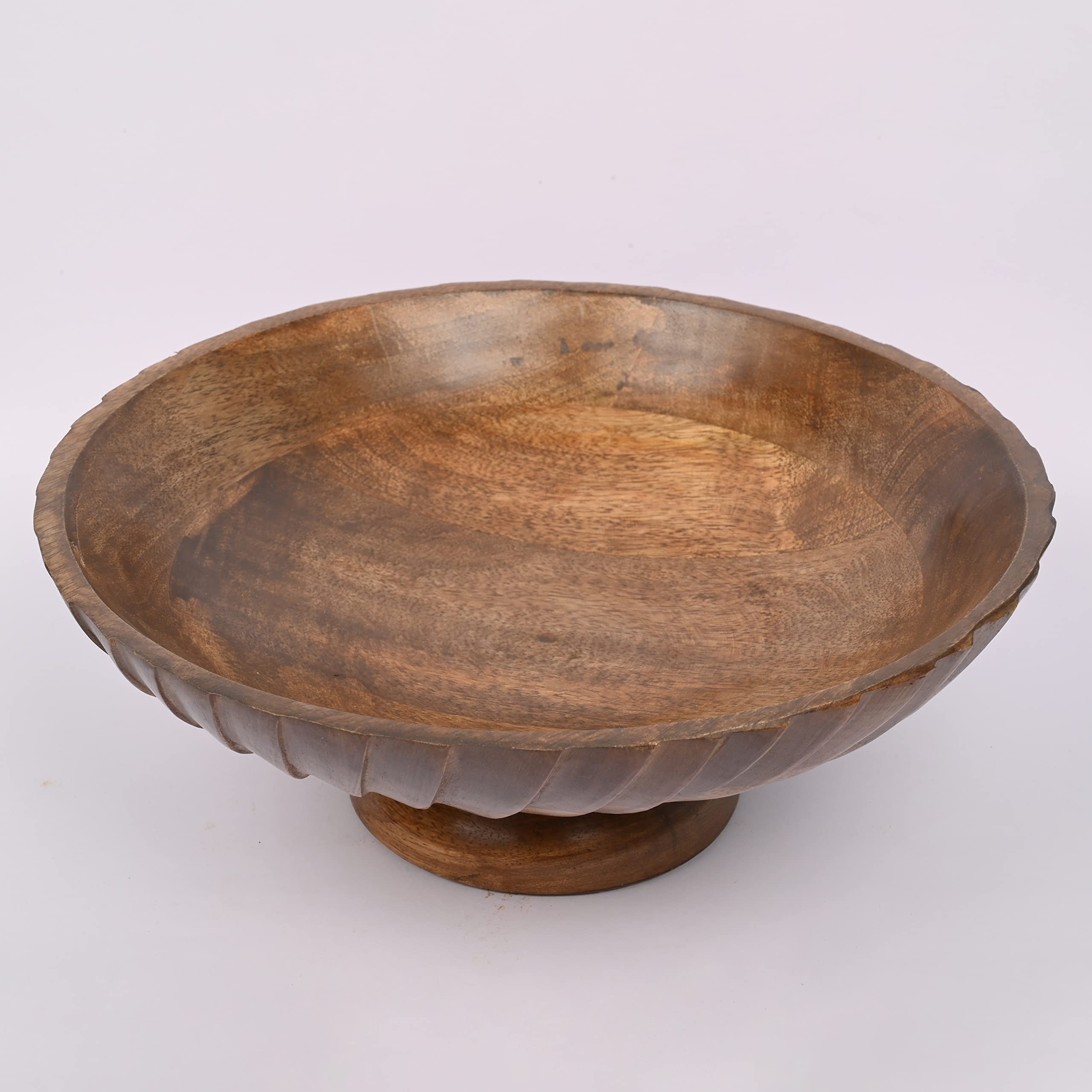 Edhas Mango Wood Decorative Wooden Bowl Hand Carved Home Decor For Dining Table Center, Living Room, Kitchen D  Cor (12' X 12'