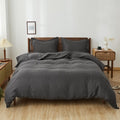 Simple&Opulence 100% Linen Duvet Cover Set, 3 PCS Pure Natural French Flax Dark Grey Duvet Cover Queen Size, Breathable Soft Com