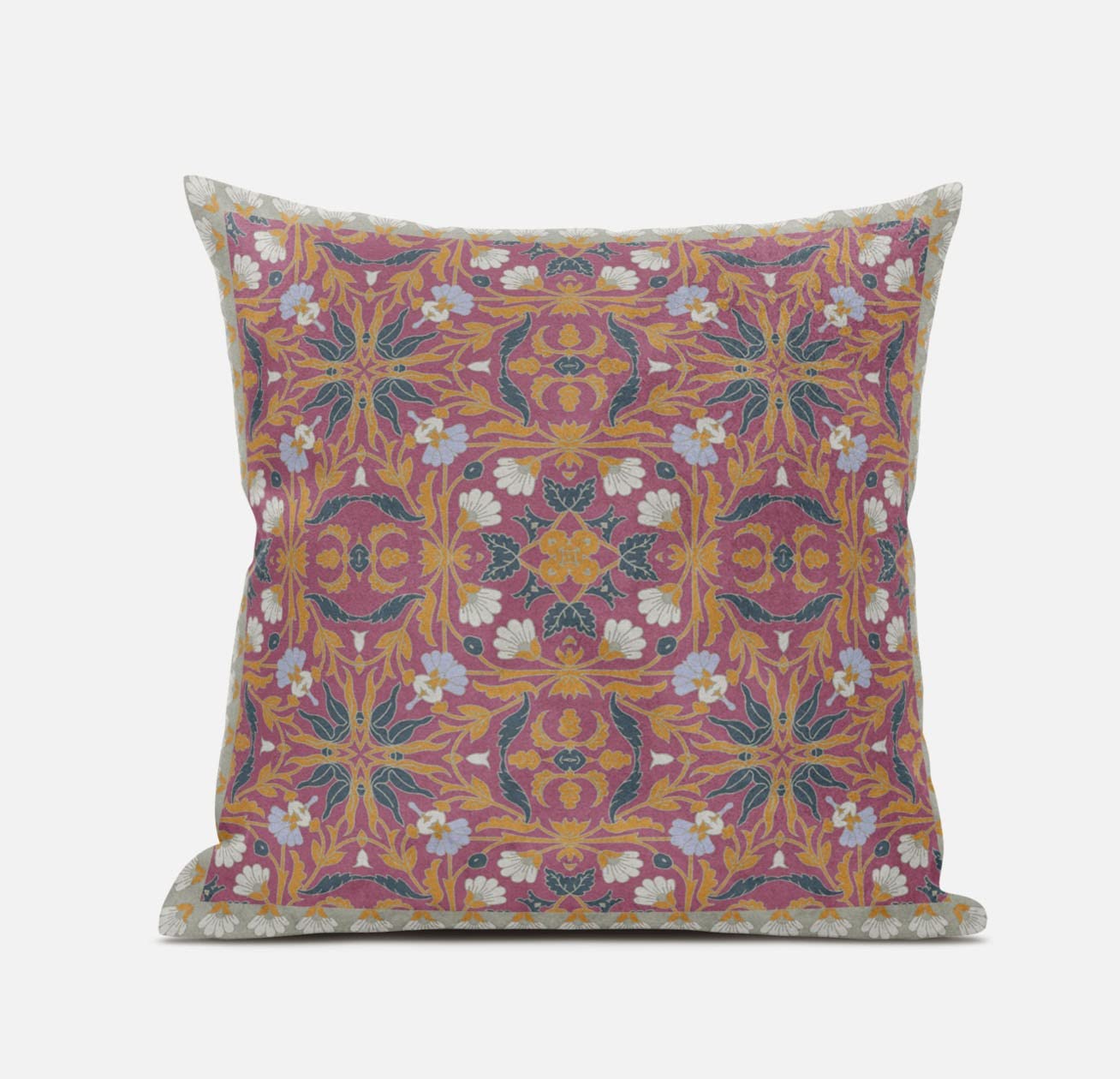 HomeRoots Indigo Light Blue 18â€ Magenta Orange Paisley Zippered Suede Throw Pillow