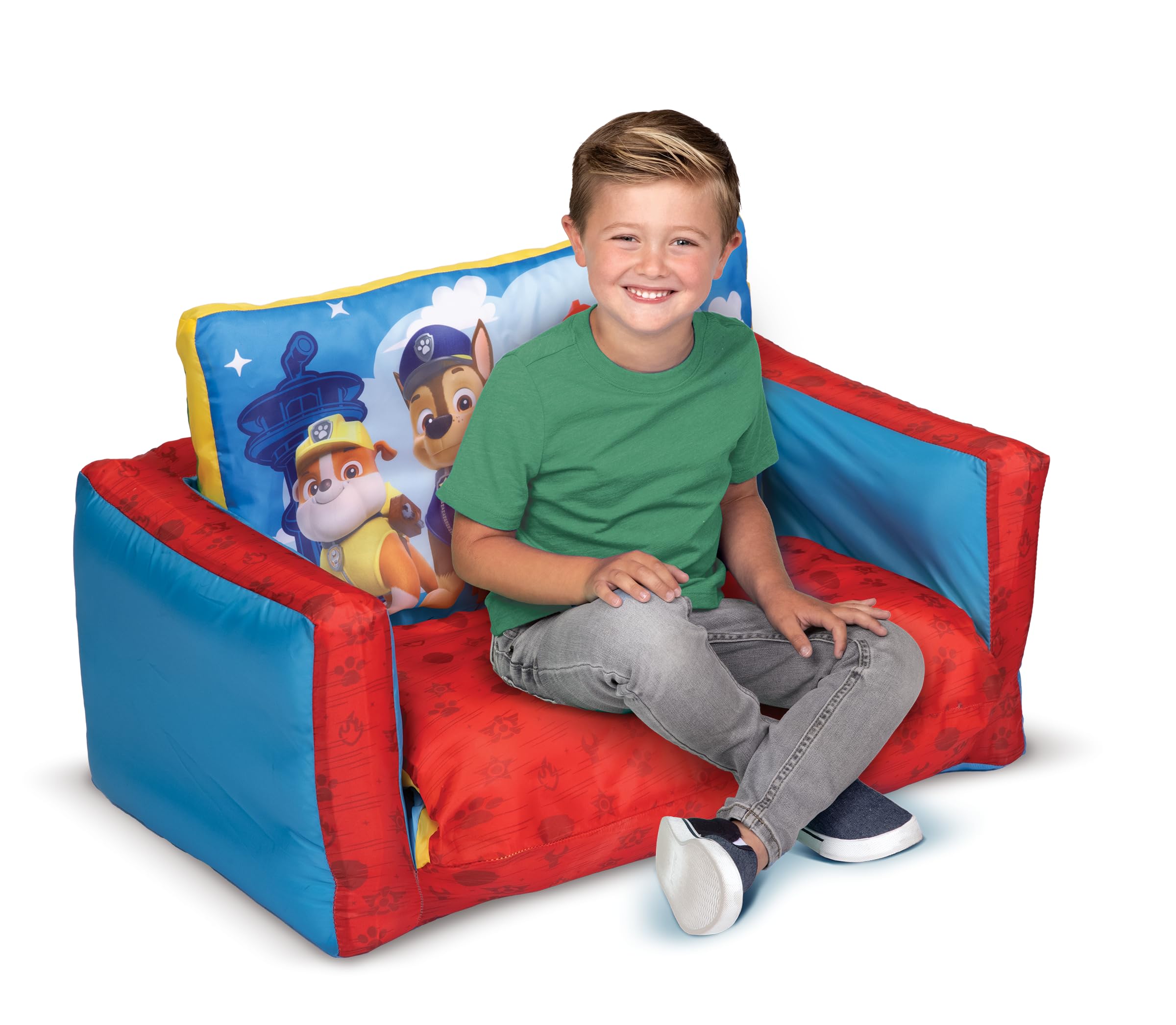 Paw Patrol Kids Sofa Bed, Children 2-in-1 Flip Open Inflatable Comfy Couch to Lounger, Toddler Nap Mat, Over 4ft Long