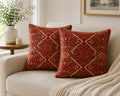 Eyda Regalia Embroidered 18X18 Cushion Cover | Red & Gold Decorative Throw Pillow Cover