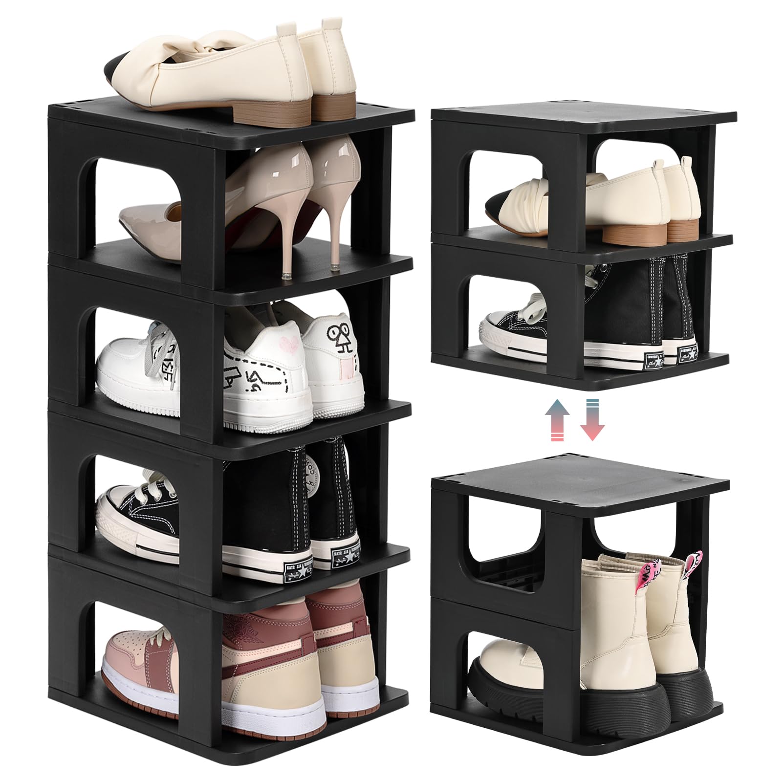 Trzz 5-Tier Small Shoe Rack For Entryway, Diy Small Shoe Organizer, Removable Partition Mini Shoe Shelf For Closet, Small Space
