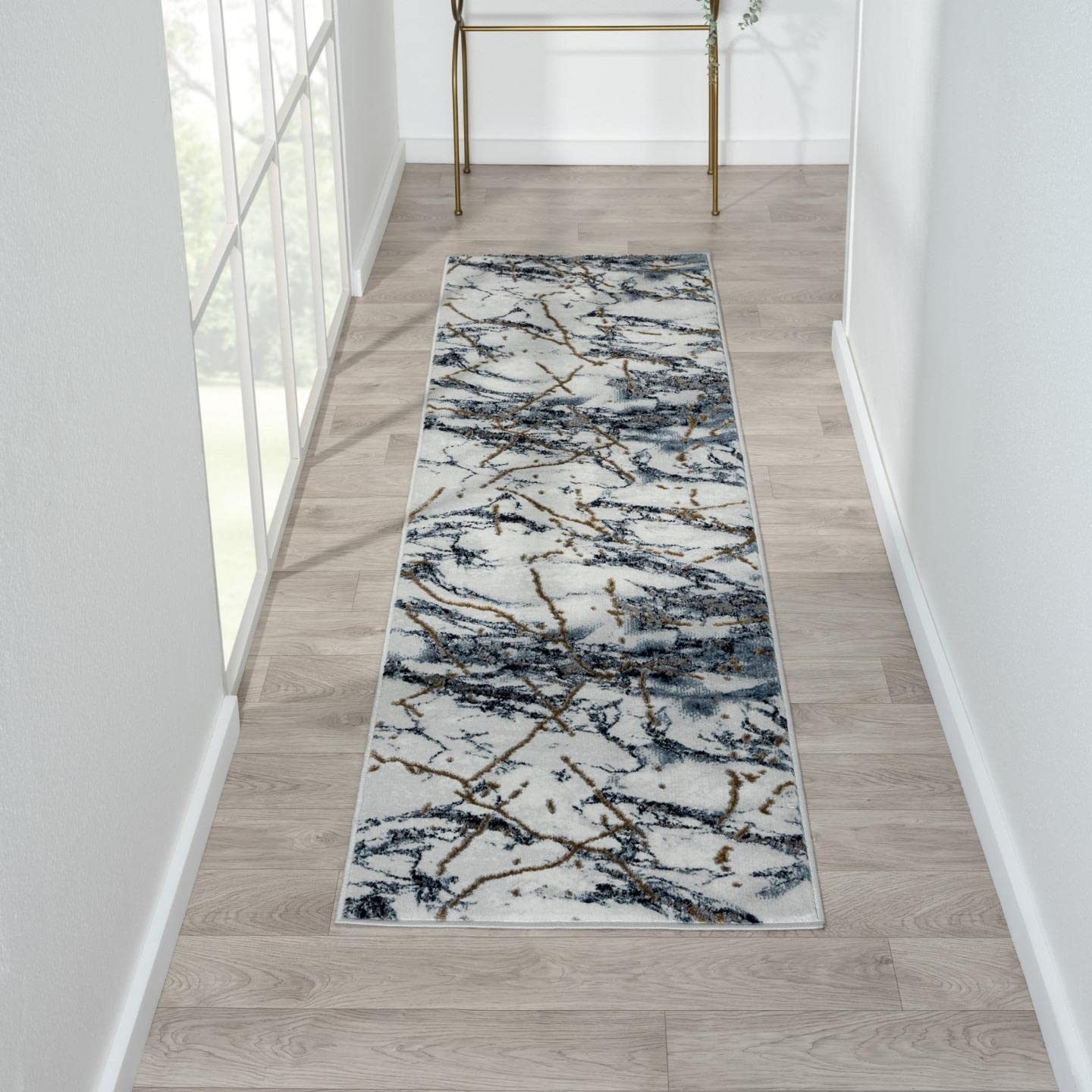 LUXE WEAVERS Marble Abstract Blue 2x7 Area Rug