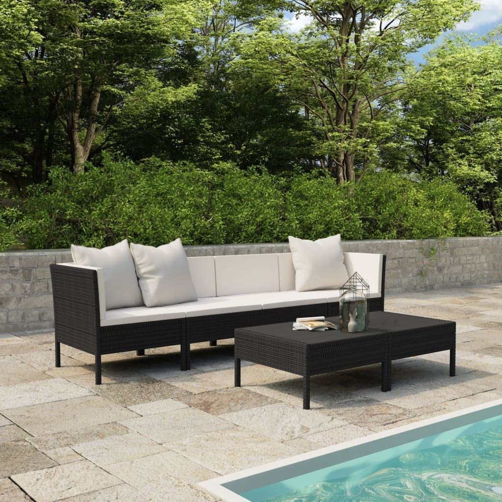 vidaXL Patio Lounge Set, 6-Piece, Poly Rattan, Black - Outdoor Furniture with Cushions, Coffee Table