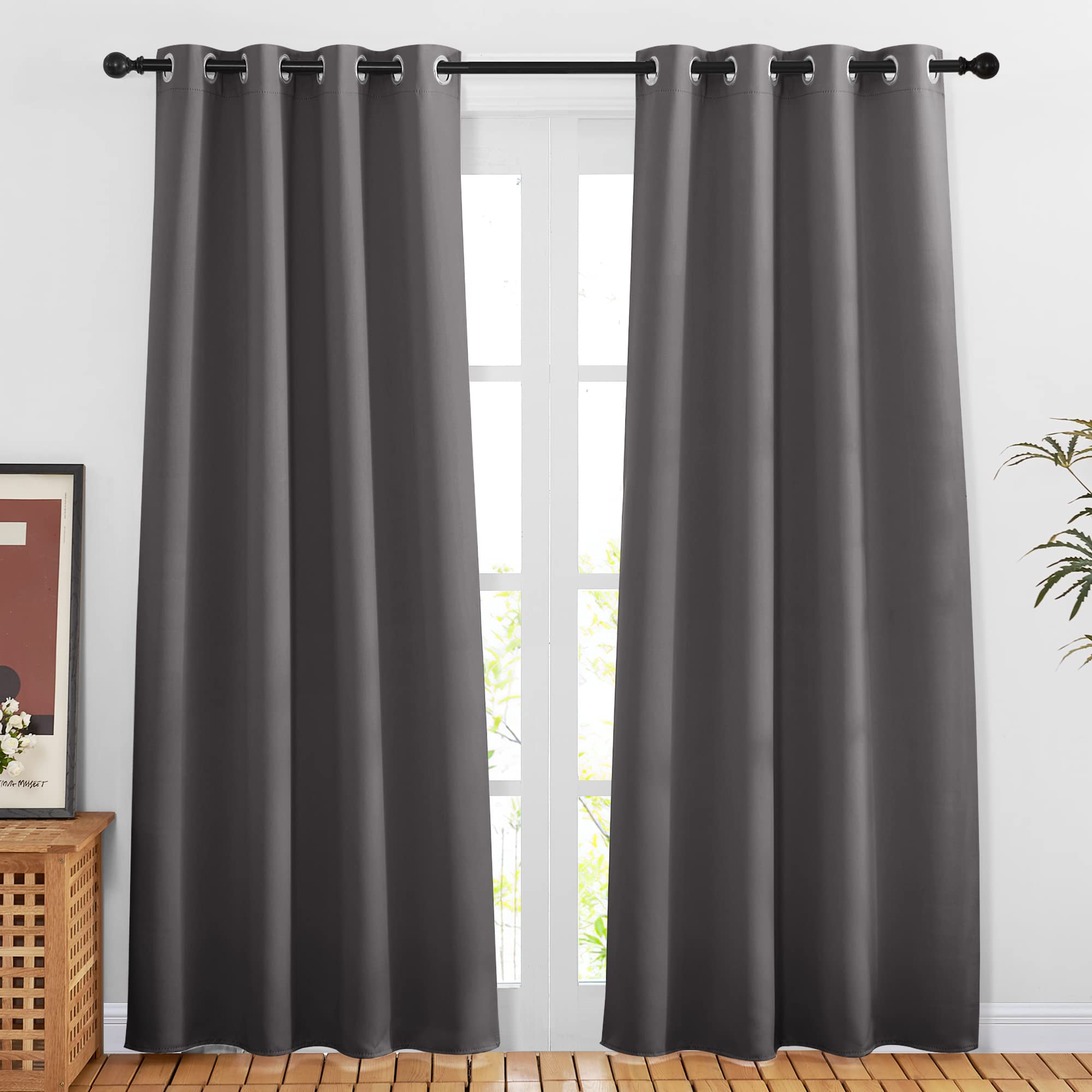 Nicetown Blackout Doorway Curtains 80 Inch Length - Grommet Room Darkening Thermal Insulated Soundproof Window Treatments For Be