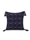 Mezposh Navy Blue & Gold Harlequin Embroidered Faux Silk Cushion Cover (16X16)