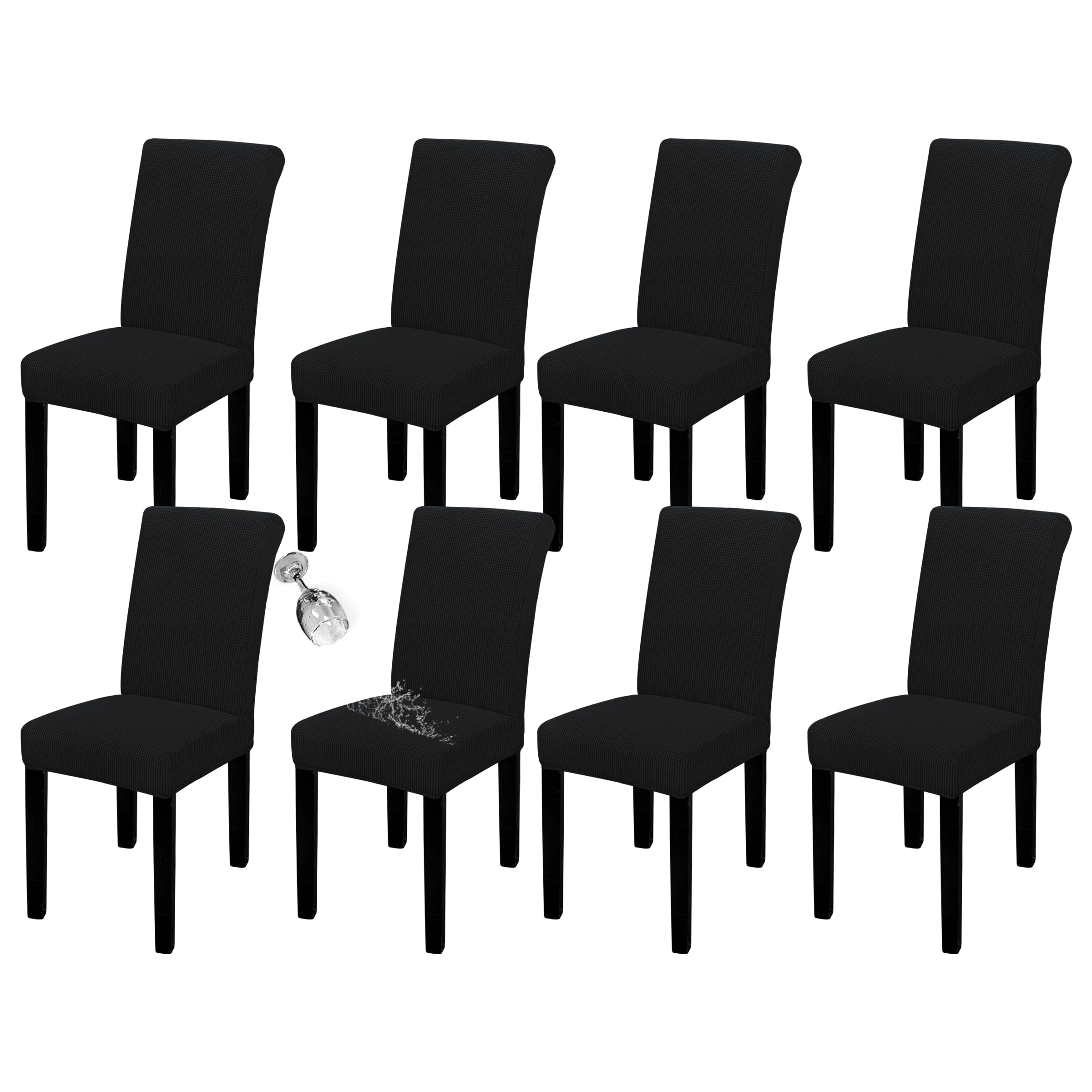 Easy-Going 100% Waterproof Dining Room Chair Cover Set Of 8, Stretch Jacquard Parson Chair Slipcover Removable Washable Chair Protector For Home, Restaurant, Banquet (Xlarge, Black)