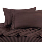 Royal Hotel Bedding Stripe Chocolate Full Size Sheets, 4Pc Bed Sheet Set, 100% Cotton, 300 Thread Count, Sateen Striped, Deep Po