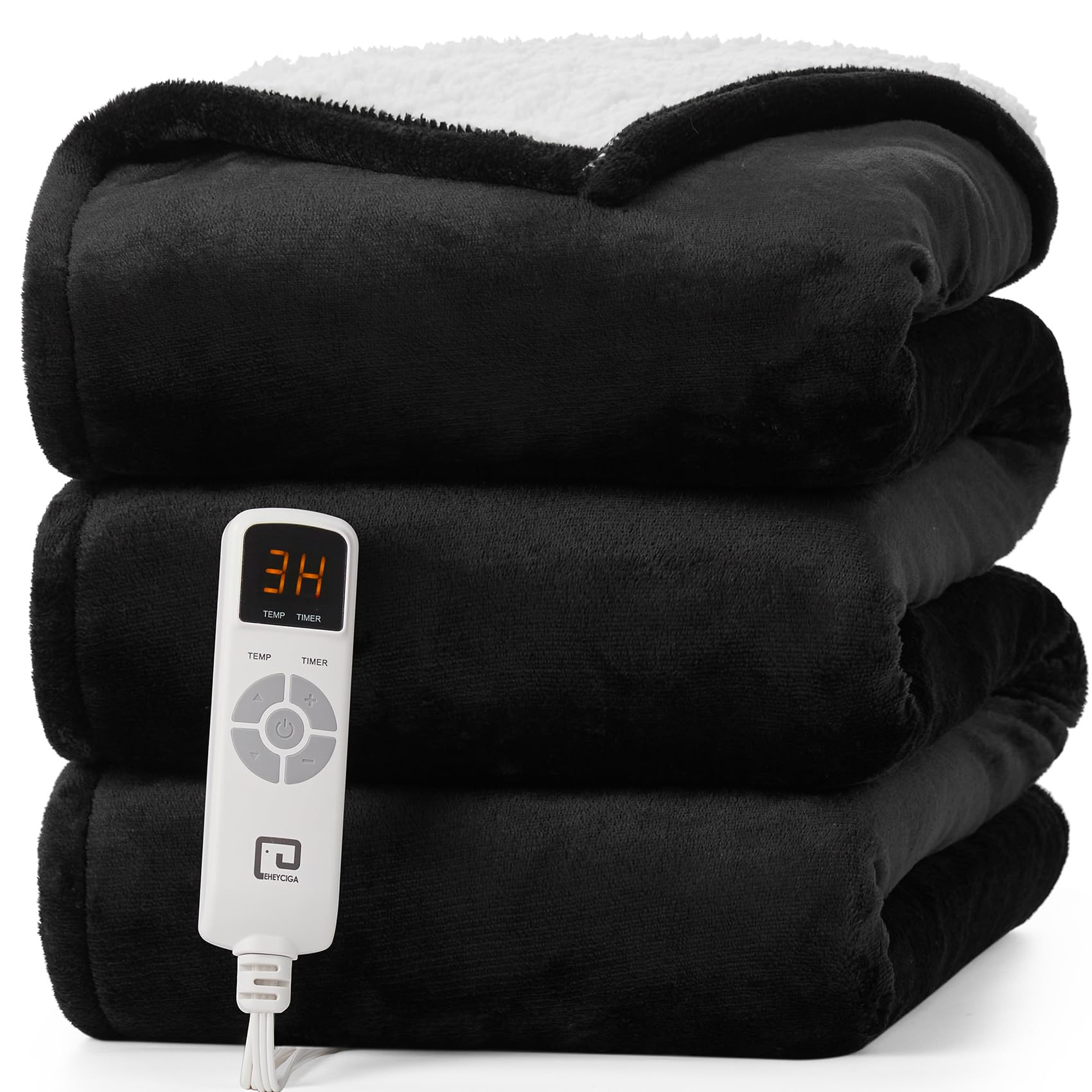 Eheyciga Heated Blanket Electric Blanket King Size - Heating Blanket With 9 Heating Levels & 10 Hours Auto Off, Soft Cozy Sherpa